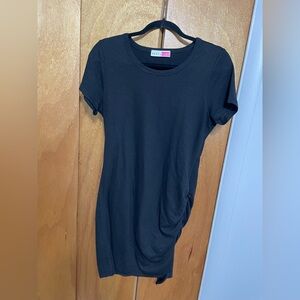 Rebel Babe Black Short Sleeve Dress with Ruching on the Left Side